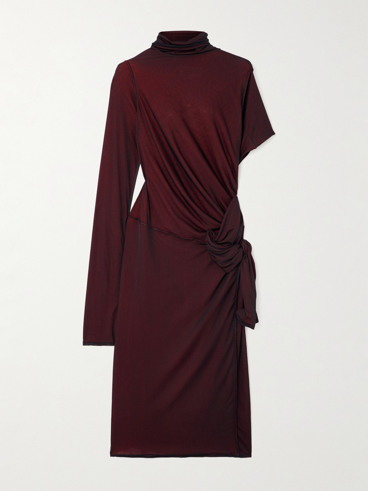 Shop Maison Margiela Asymmetric Knotted Jersey Midi Dress In Red