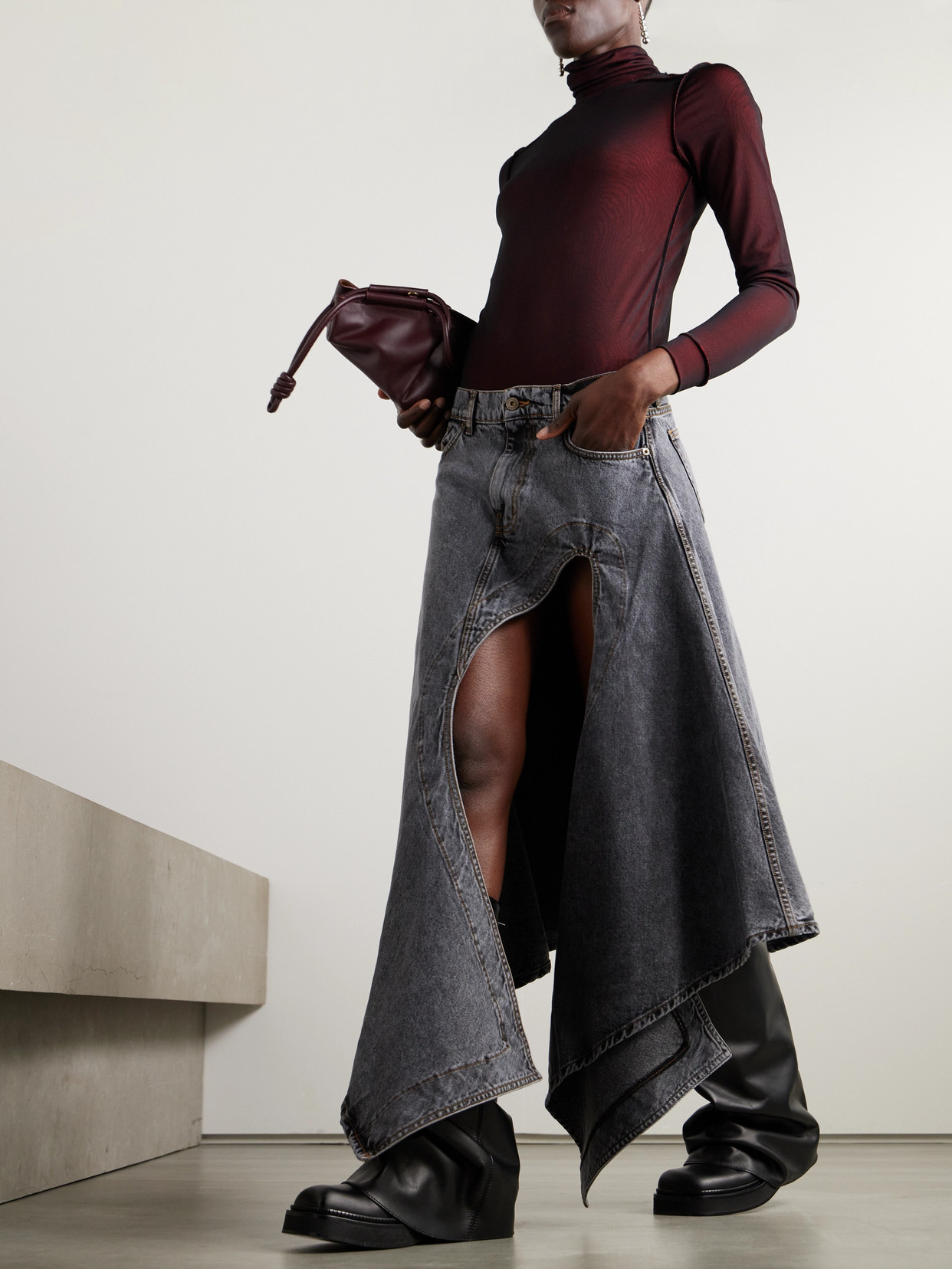 Maison Margiela Layered Jersey Turtleneck Bodysuit In Red