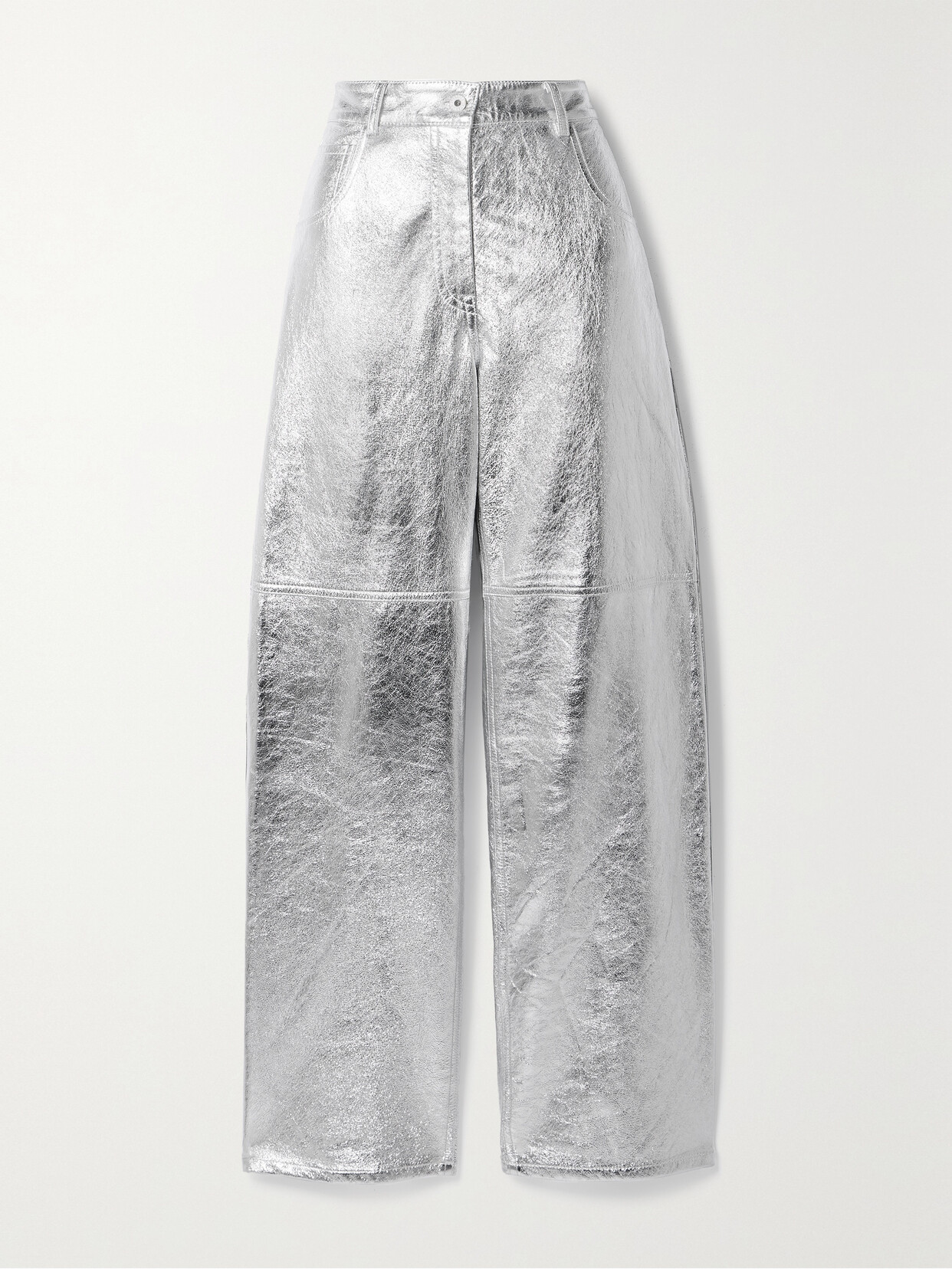 Interior - The Sterling Metallic Coated-cotton Straight-leg Pants - Silver