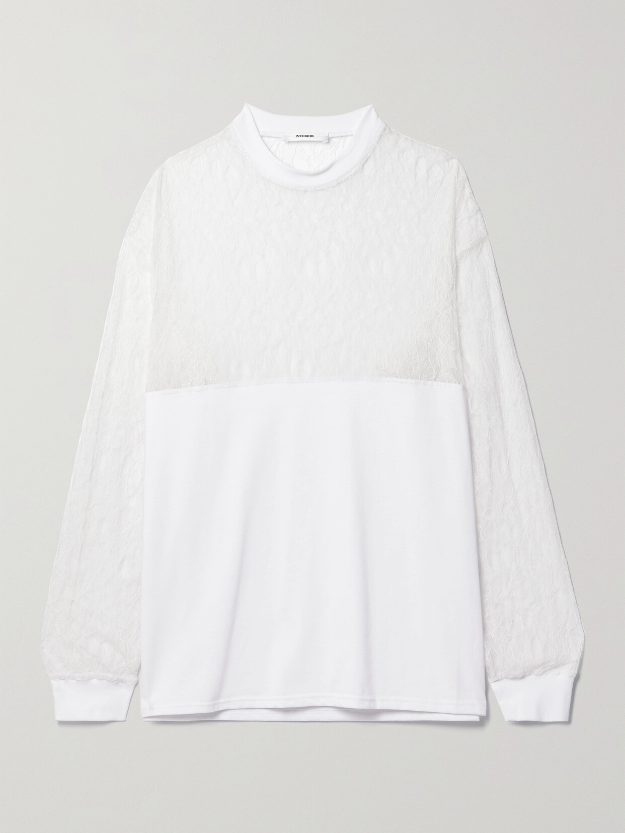 Interior - The Bobbi Cotton-jersey And Lace Top - White