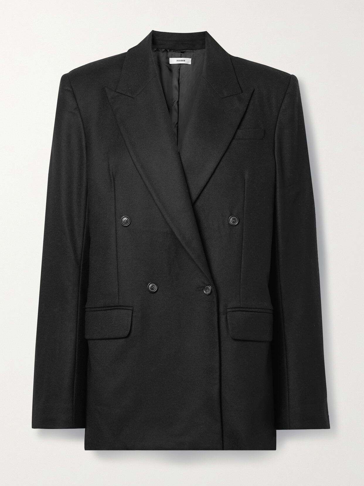 Interior The Ren Double-breasted Wool-twill Blazer - Black