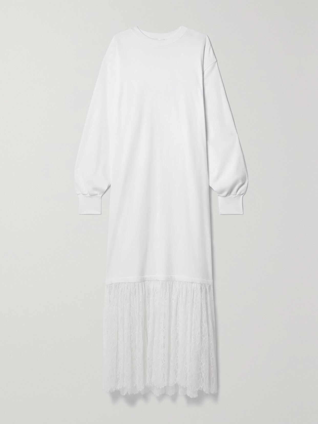 Interior - The Bobby Cotton-jersey And Pleated Corded Lace Maxi Dress - White