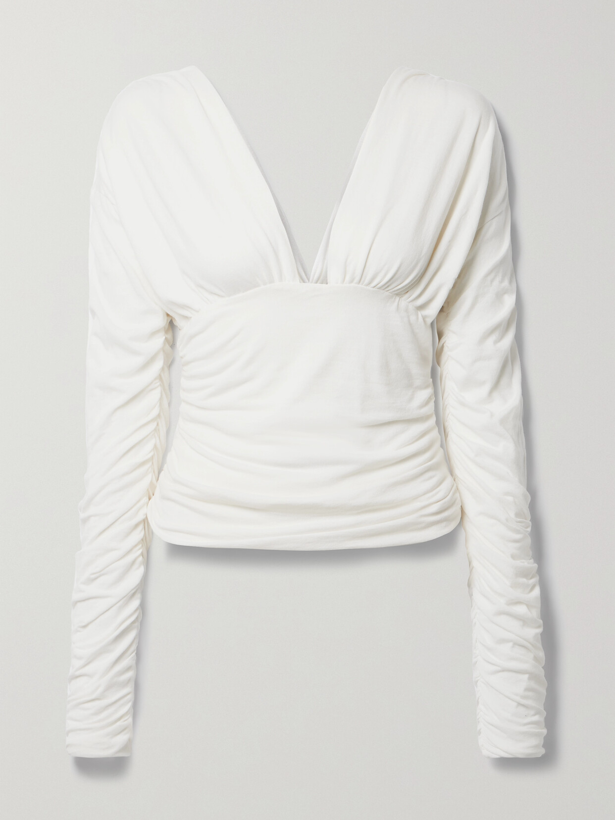 Interior - The Vera Ruched Cotton-jersey Top - White