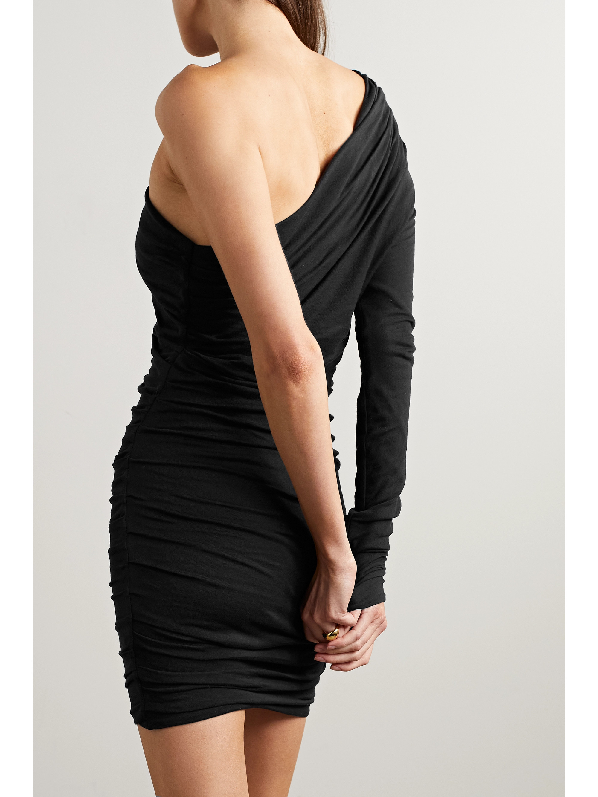 Interior The Laney one-sleeve ruched cotton-jersey mini dress