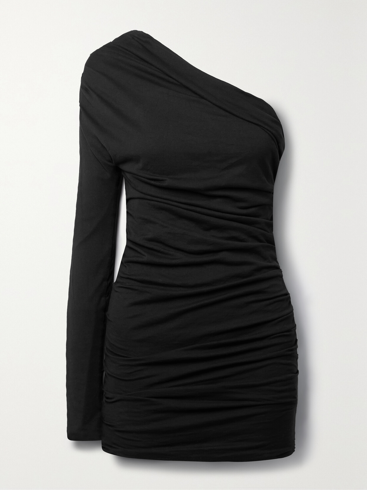 Interior - The Laney One-sleeve Ruched Cotton-jersey Mini Dress - Black
