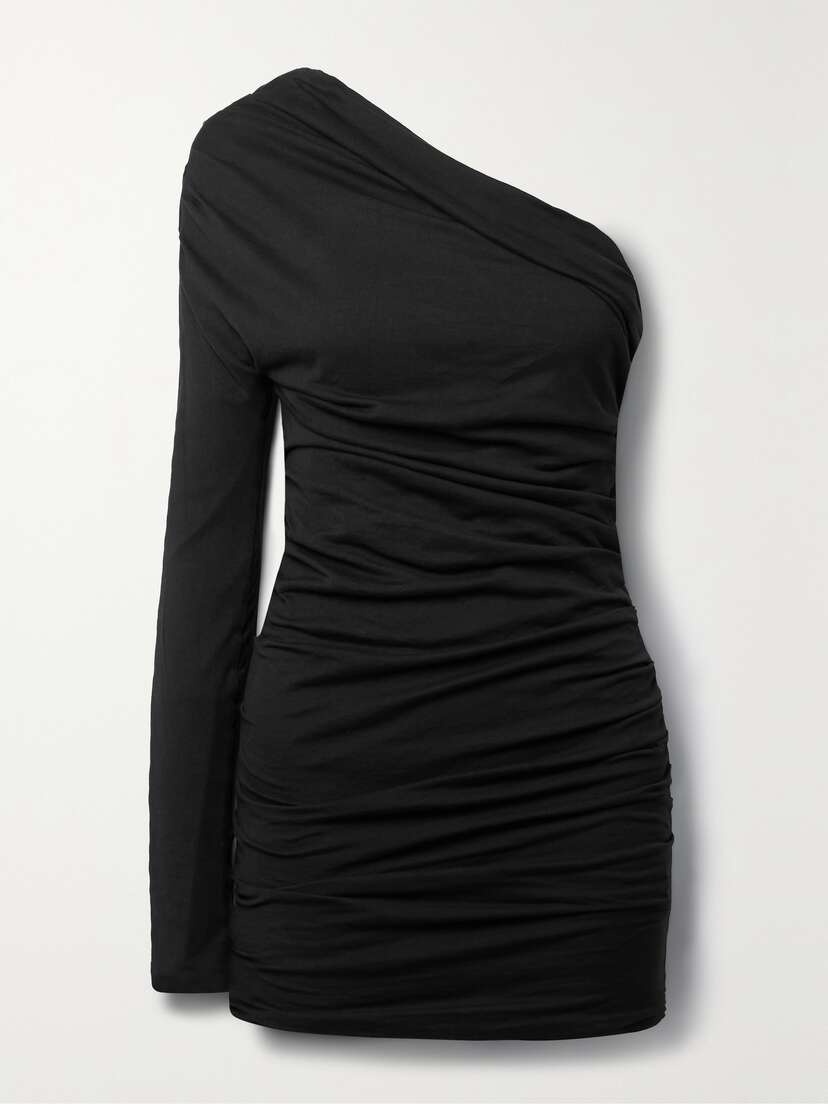 Interior The Laney One-sleeve Ruched Cotton-jersey Mini Dress