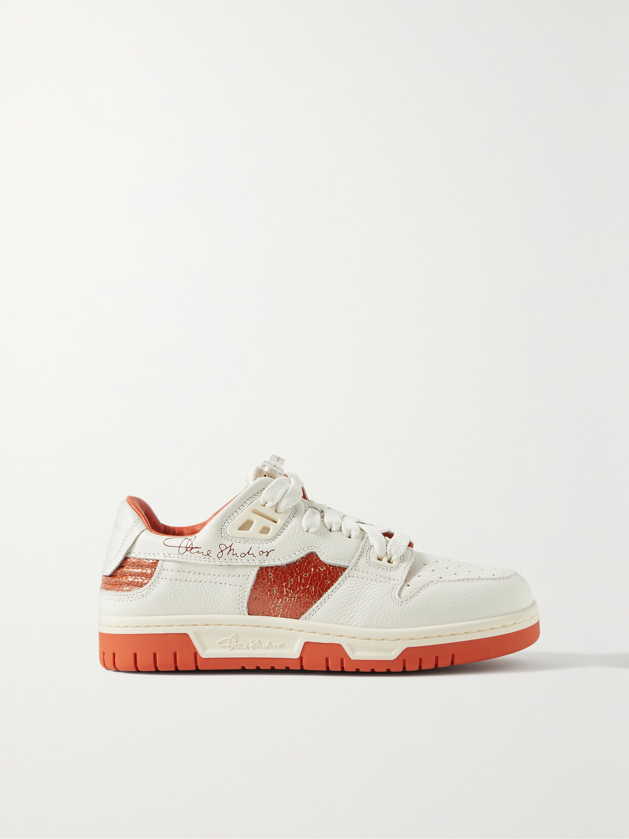 ACNE STUDIOS + NET SUSTAIN TWO-TONE TEXTURED- AND CRACKED-LEATHER SNEAKERS