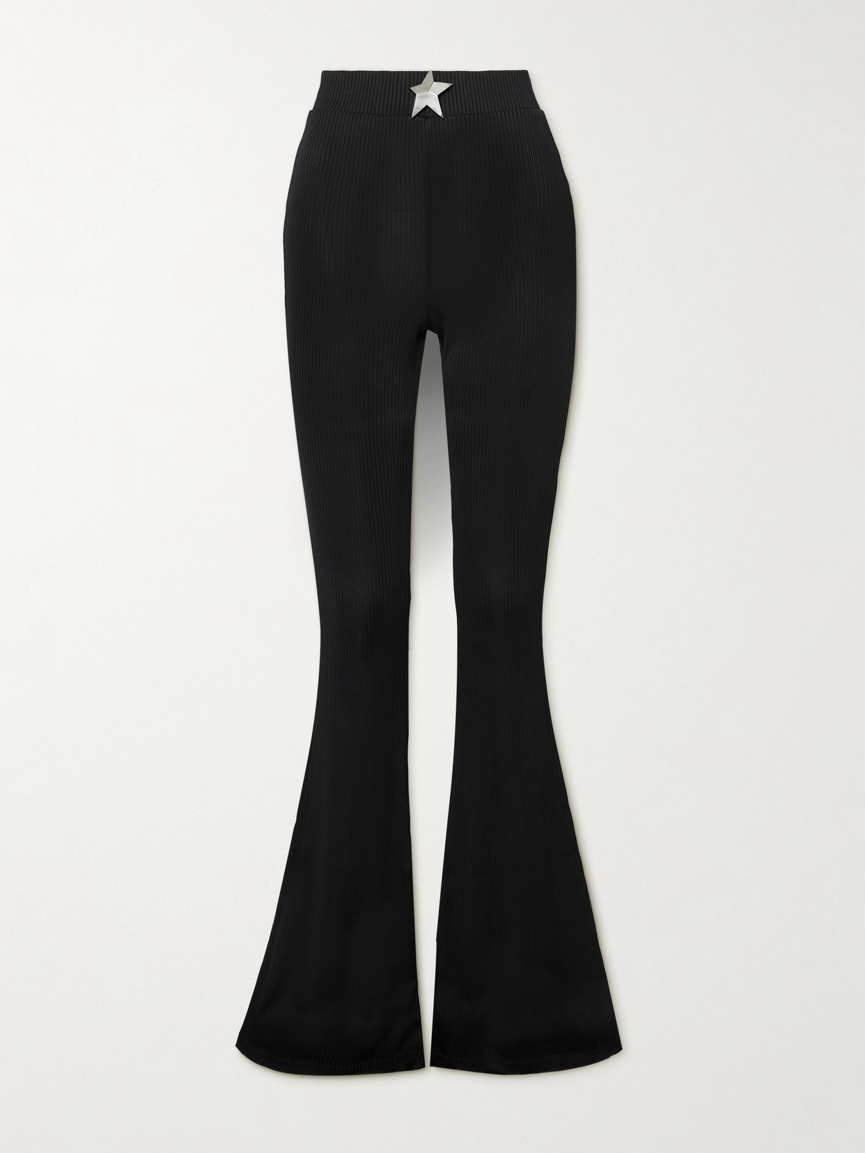 Area Embellished Ribbed-jersey Bootcut Pants In Black