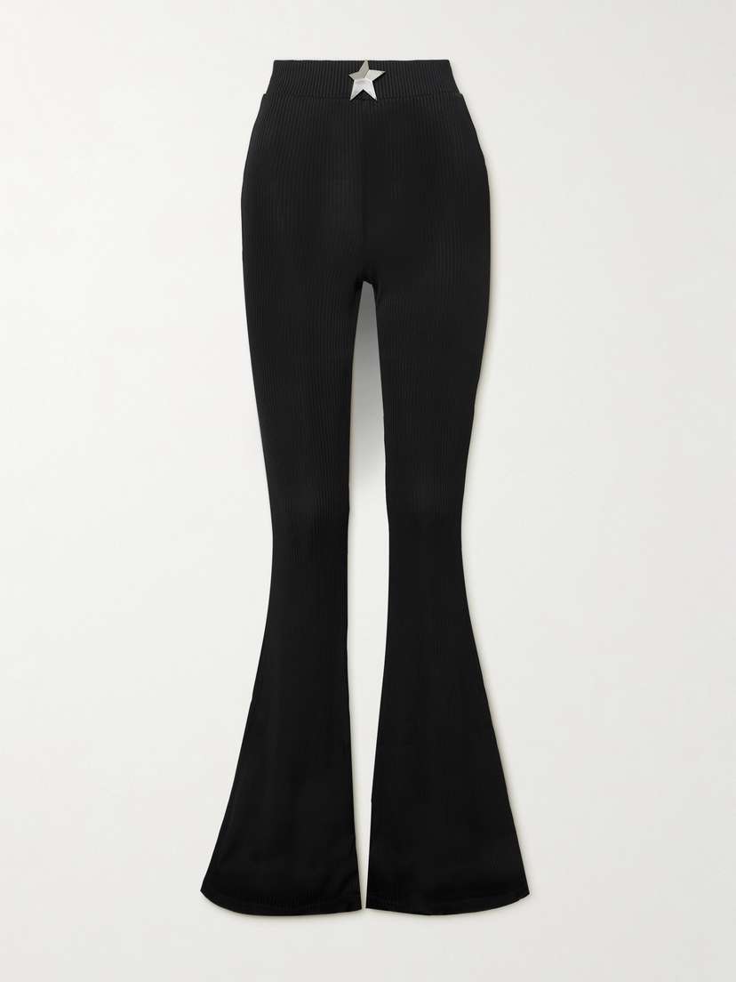 AREA Embellished Ribbed-jersey Bootcut Pants