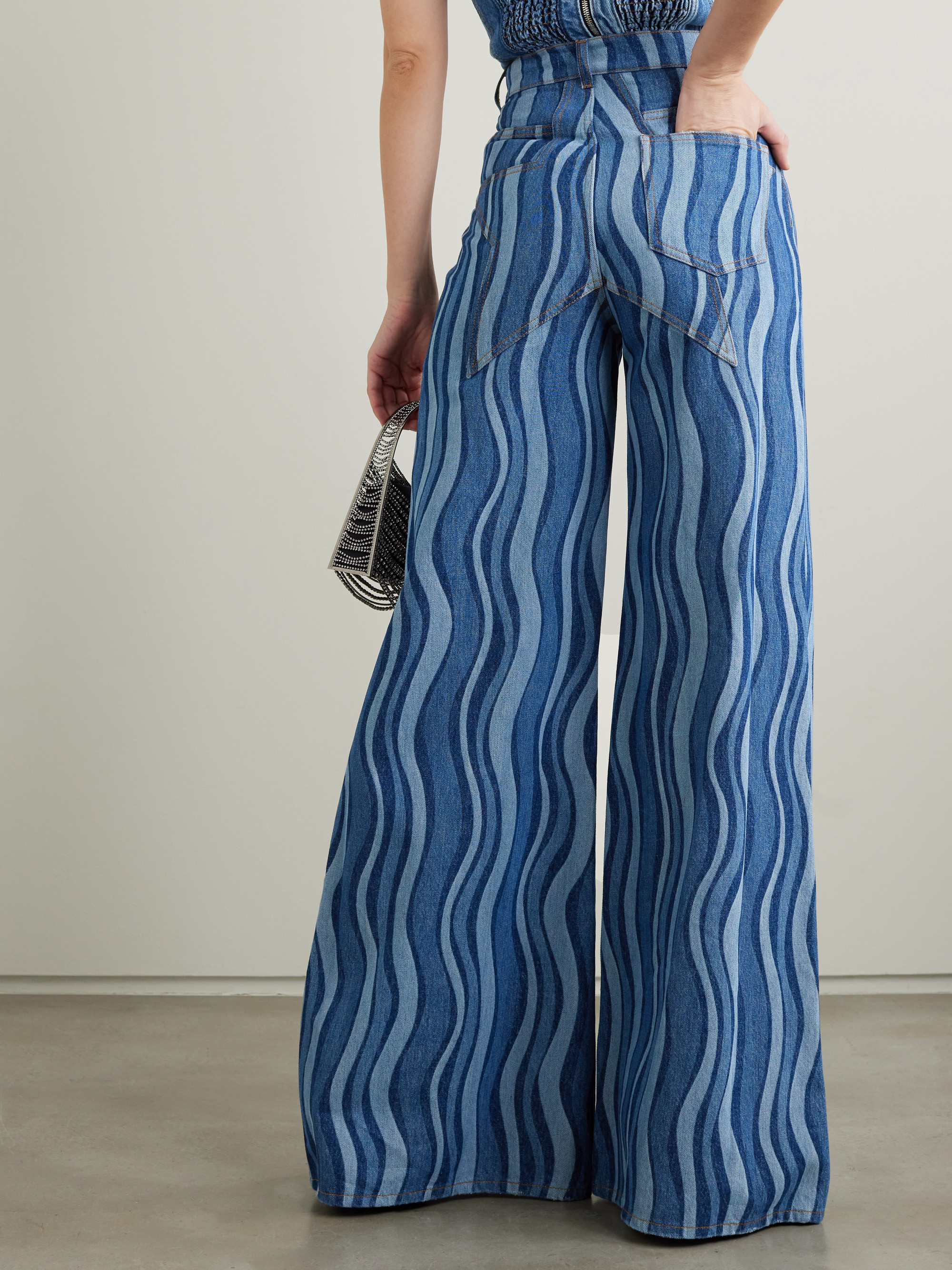 Area Sunray embellished printed high-rise wide-leg jeans