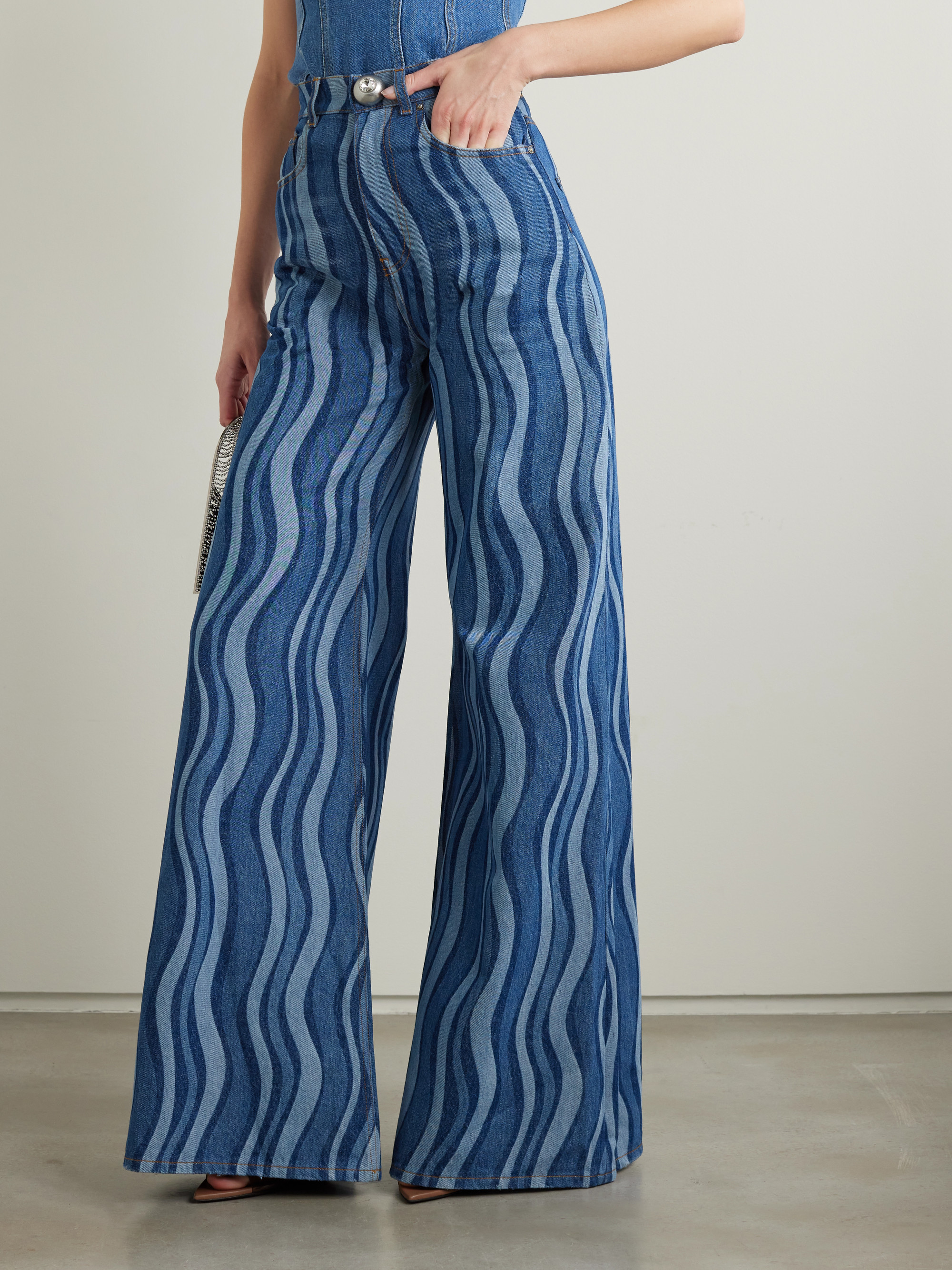 Area Sunray embellished printed high-rise wide-leg jeans