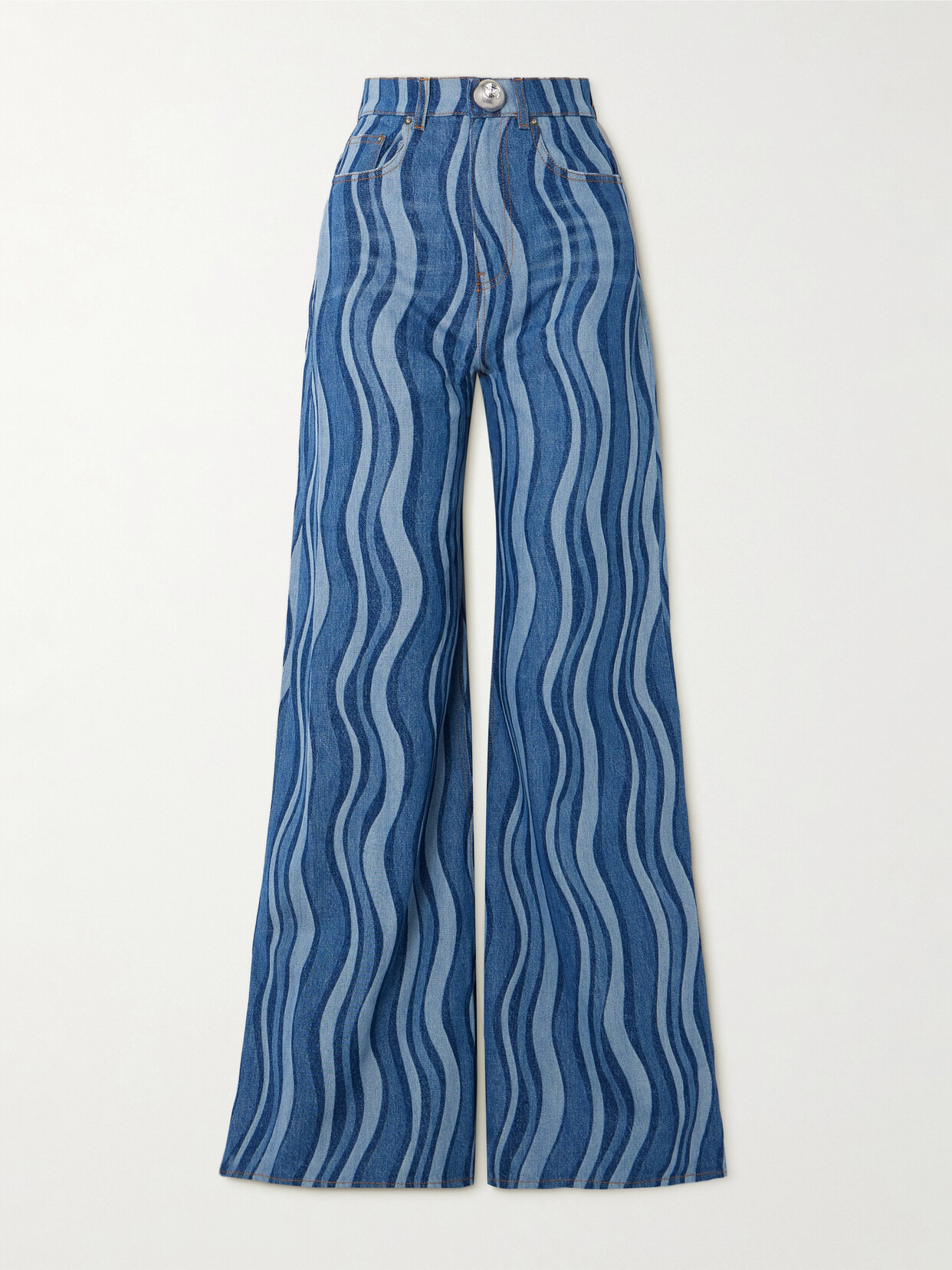 Shop Area Sunray Embellished Printed High-rise Wide-leg Jeans In Blue