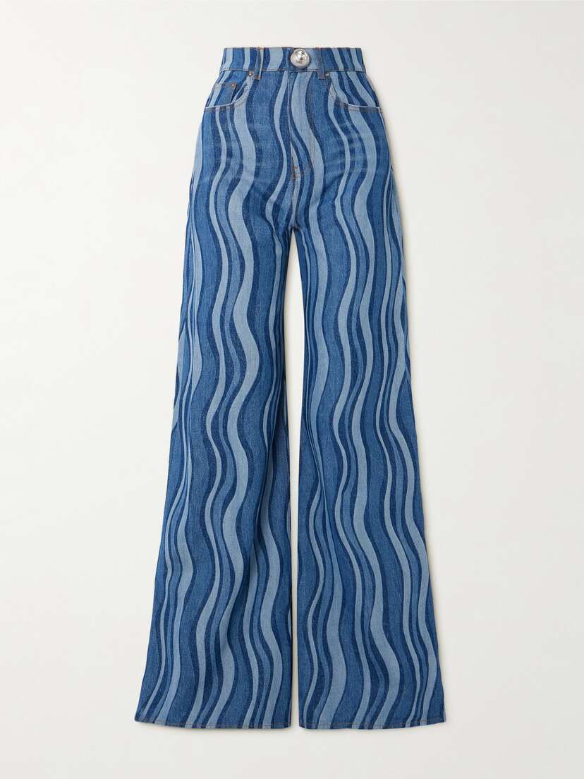AREA Sunray Embellished Printed High-rise Wide-leg Jeans