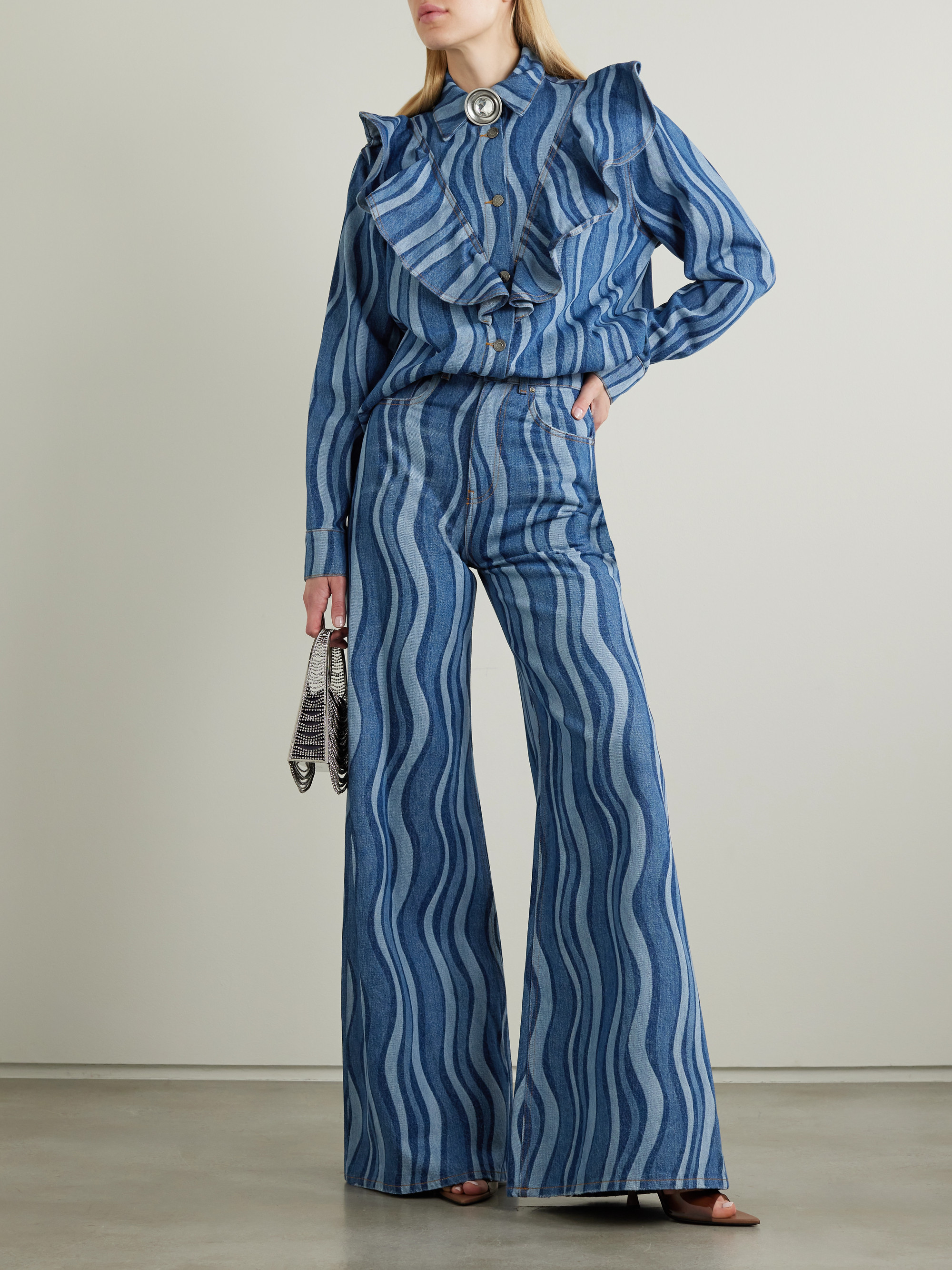 Area Sunray embellished printed high-rise wide-leg jeans