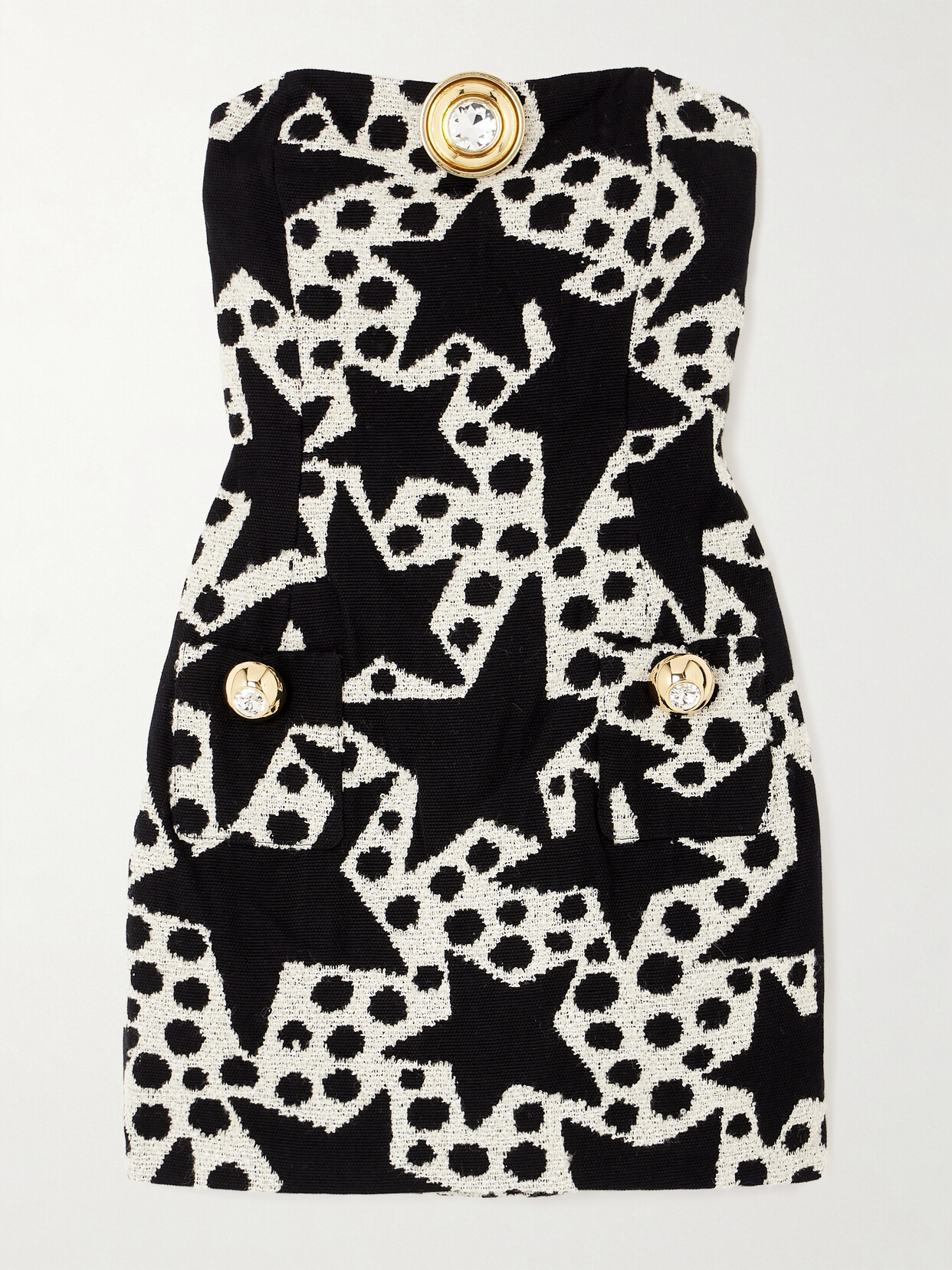 AREA - Strapless Embellished Cotton-blend Jacquard Mini Dress - Black