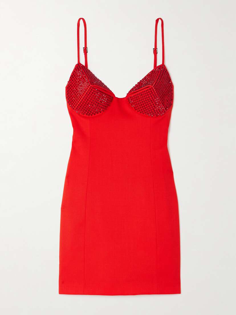 AREA Crystal-embellished Wool-blend Mini Dress