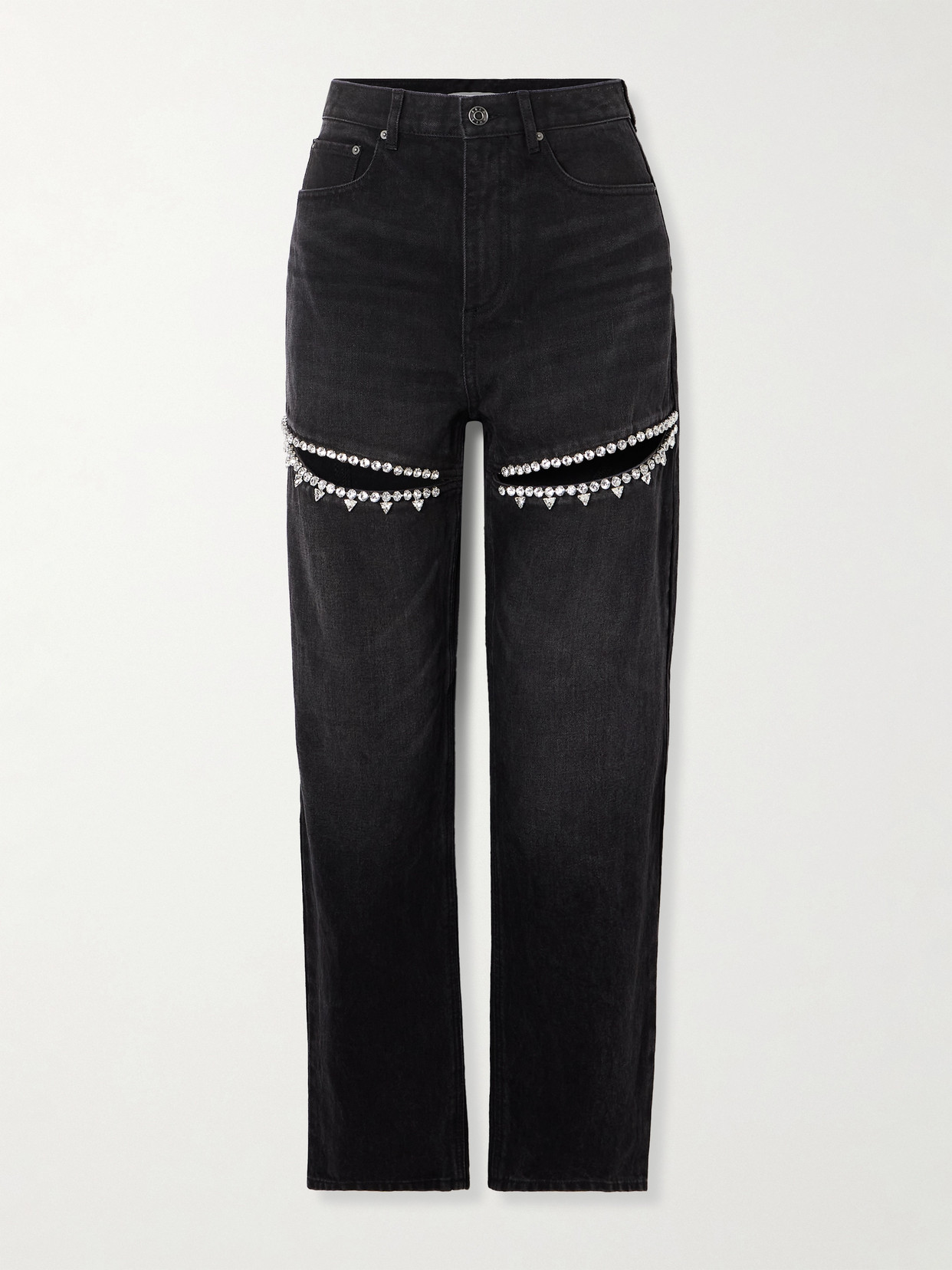 AREA - Crystal-embellished Cutout High-rise Straight-leg Jeans - Black