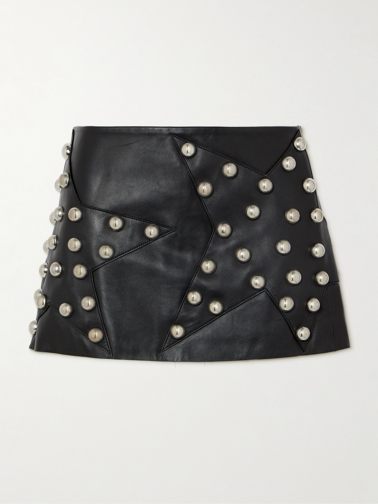 Area Black Studded Polka Dot Leather Miniskirt