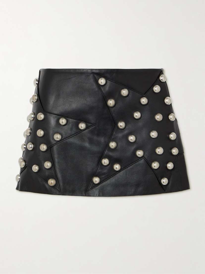 AREA Studded Leather Mini Skirt