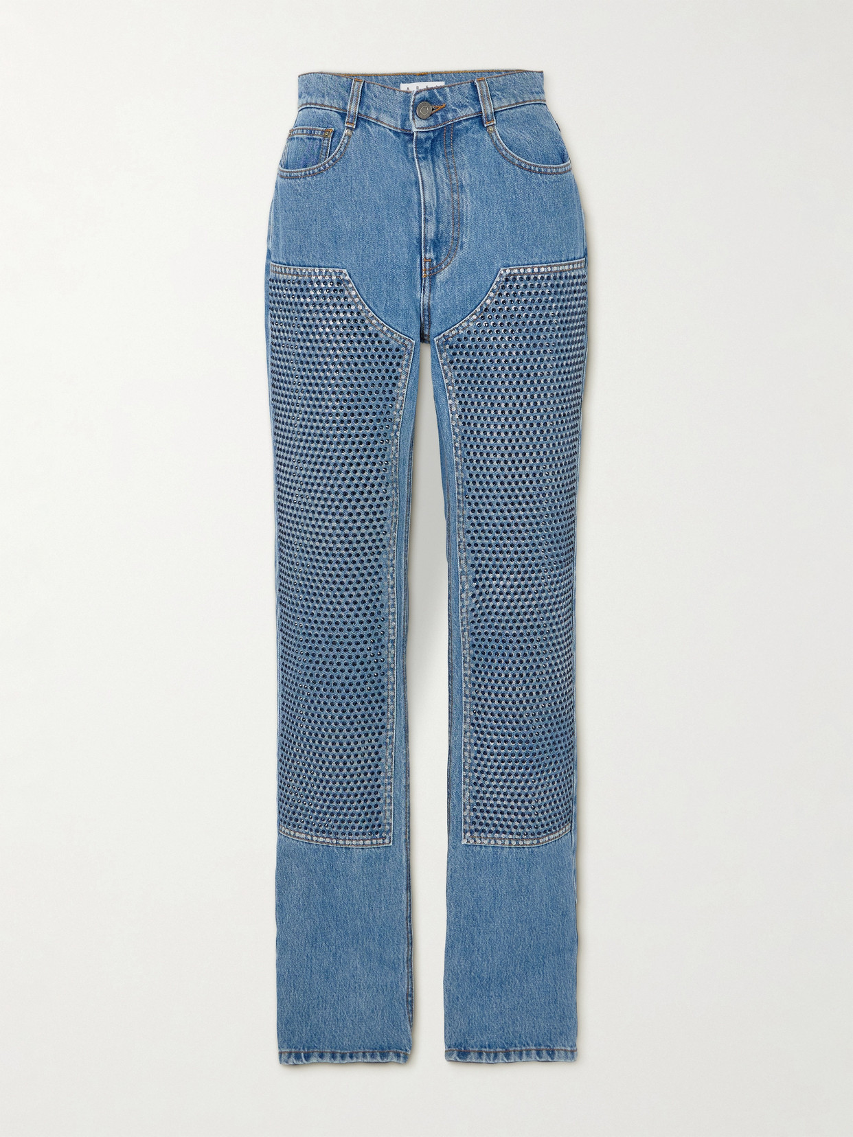 AREA - Crystal-embellished High-rise Straight-leg Jeans - Blue