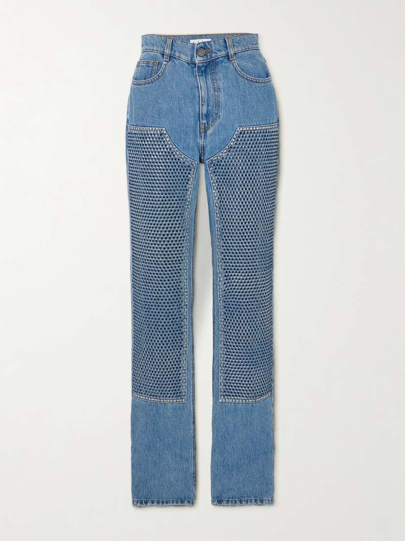 AREA Crystal-embellished High-rise Straight-leg Jeans