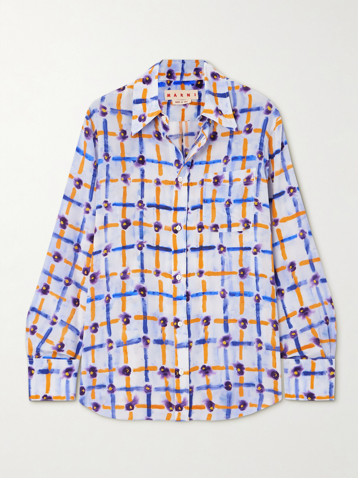 Marni Checked Silk Crepe De Chine Shirt In Blue