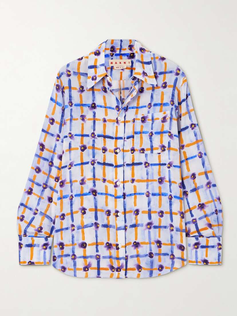 Marni Checked Silk Crepe De Chine Shirt
