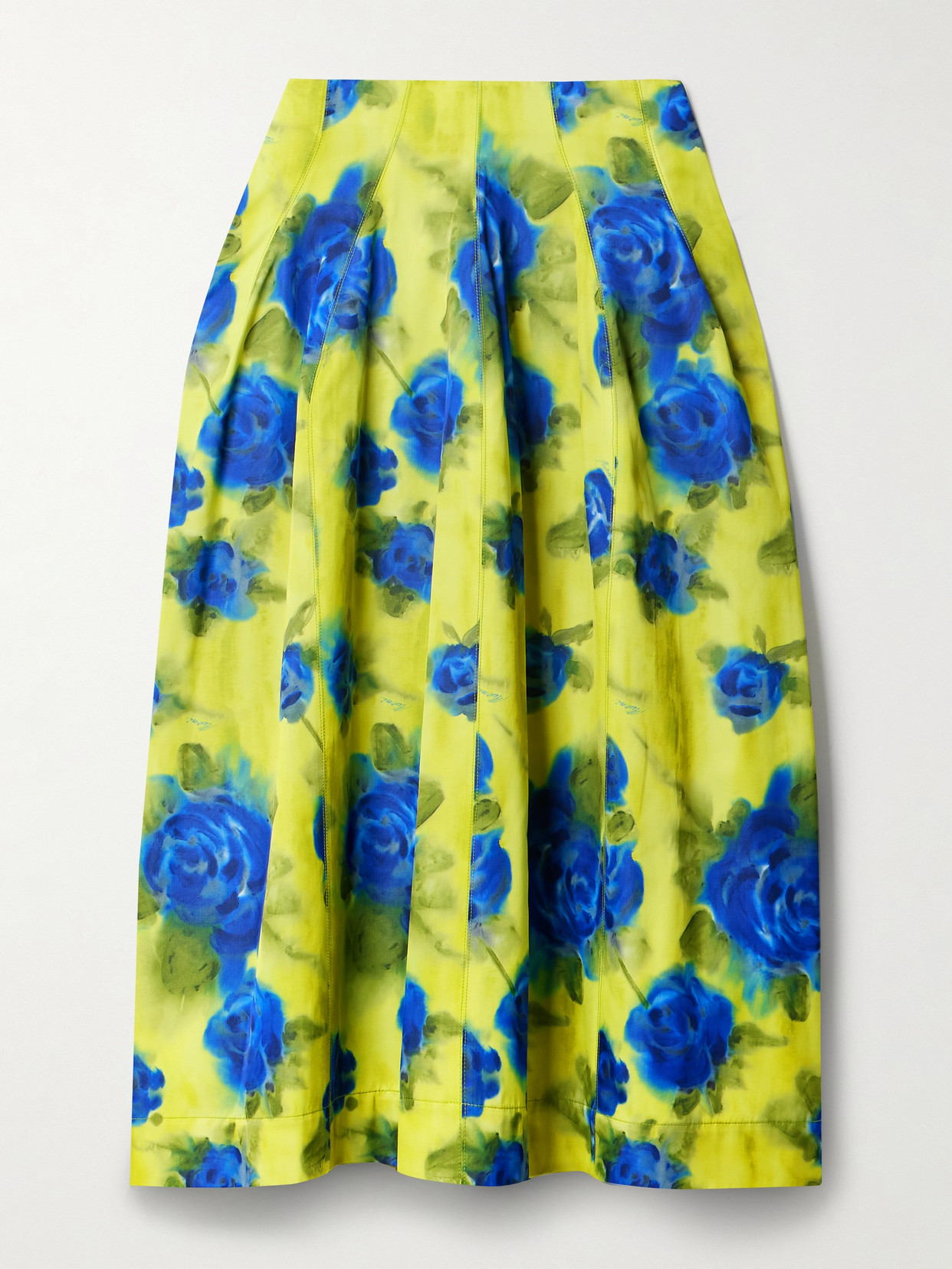 Shop Marni Pleated Floral-print Taffeta Midi Skirt In Multi