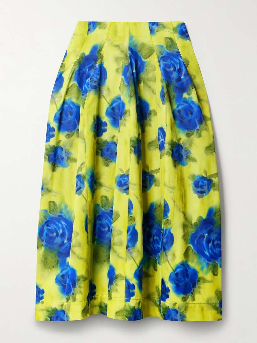 Marni Pleated Floral-print Taffeta Midi Skirt
