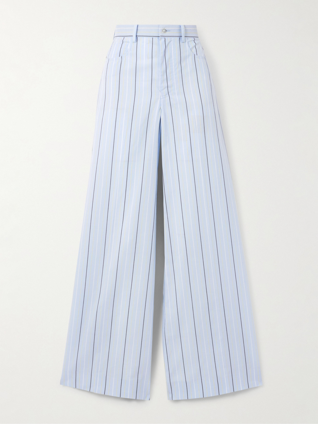 Shop Marni Embroidered Striped Cotton Wide-leg Pants In Blue