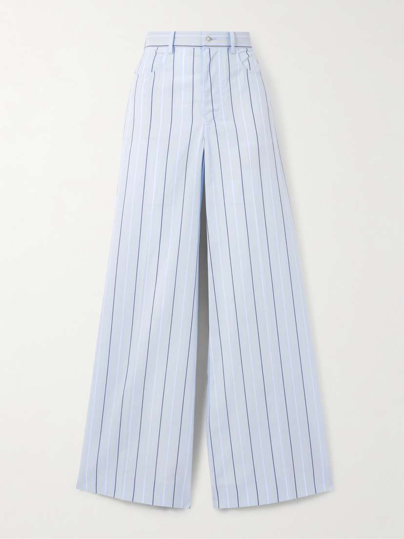 Marni Embroidered Striped Cotton Wide-leg Pants