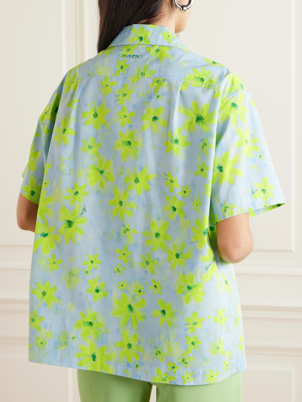 Marni Parade Poplin Short Sleeve Shirt Aquamarine In Blue