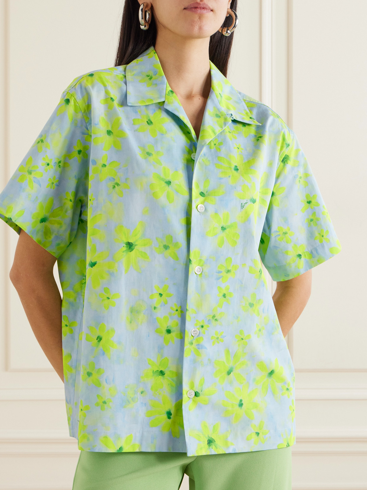 Marni Parade Poplin Short Sleeve Shirt Aquamarine In Blue