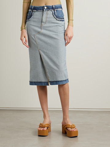 Marni Frayed denim midi skirt