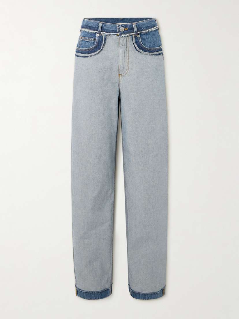 Marni Frayed Two-tone Low-rise Wide-leg Jeans