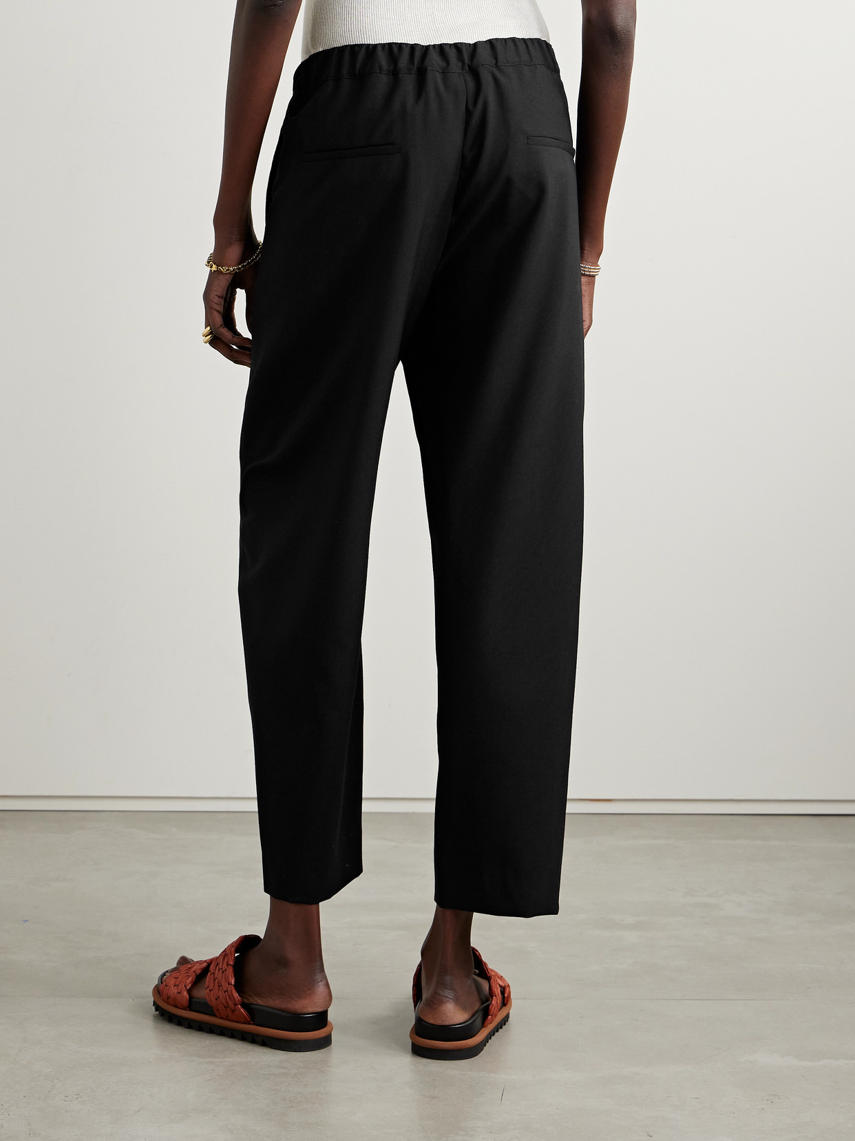 Shop Marni Embroidered Wool Tapered Pants In Black