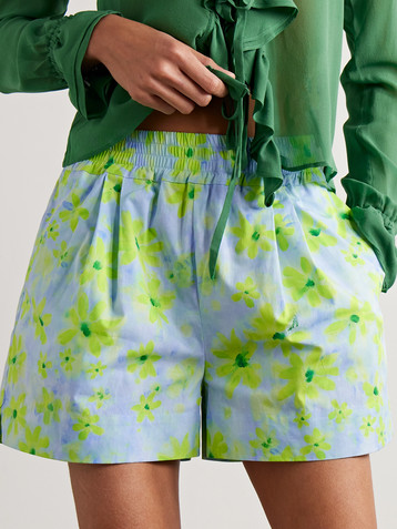 Marni Pleated floral-print cotton-poplin shorts