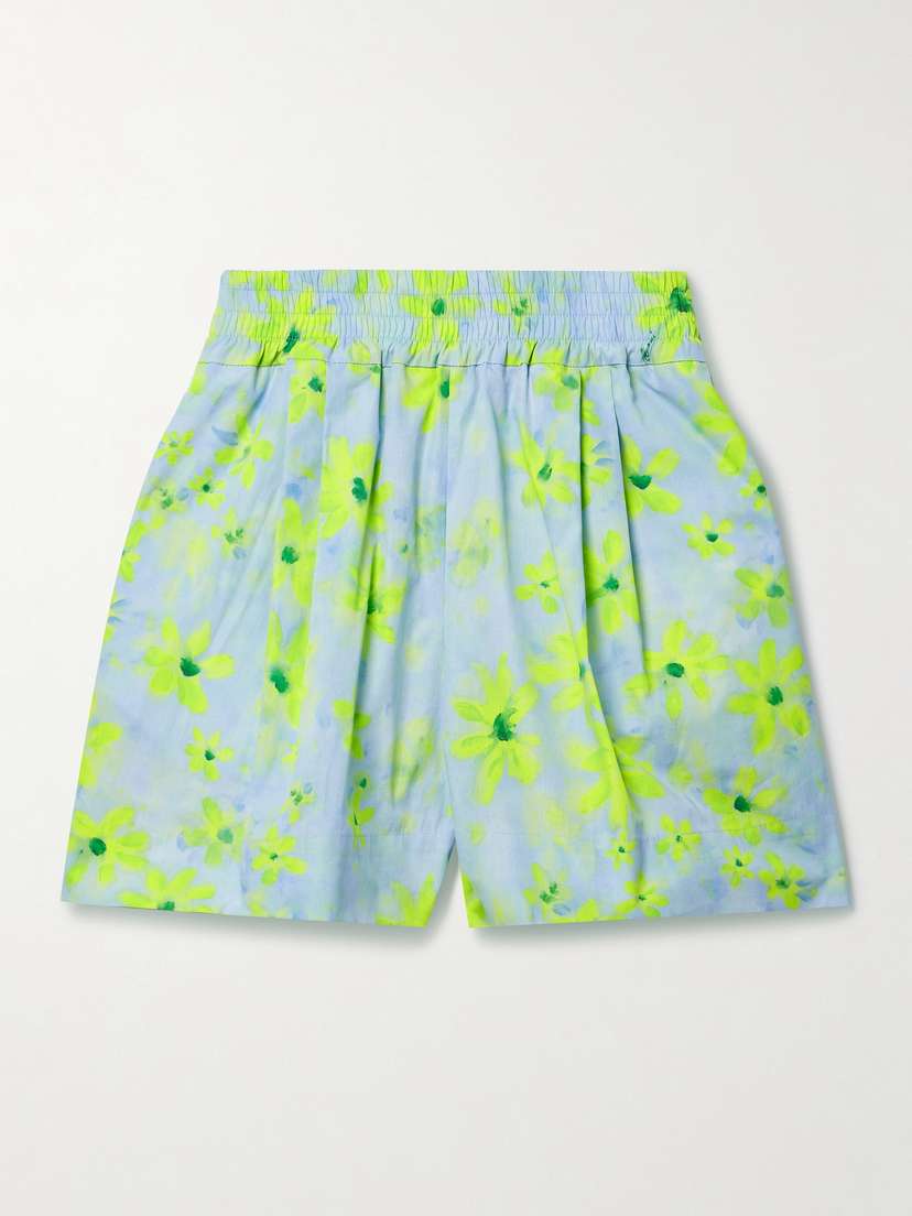Marni Pleated Floral-print Cotton-poplin Shorts