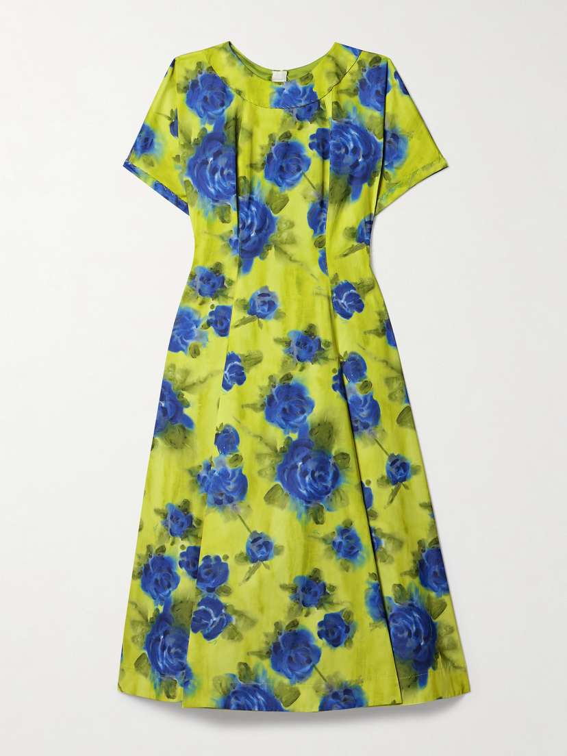 Marni Pleated Floral-print Sateen Midi Dress