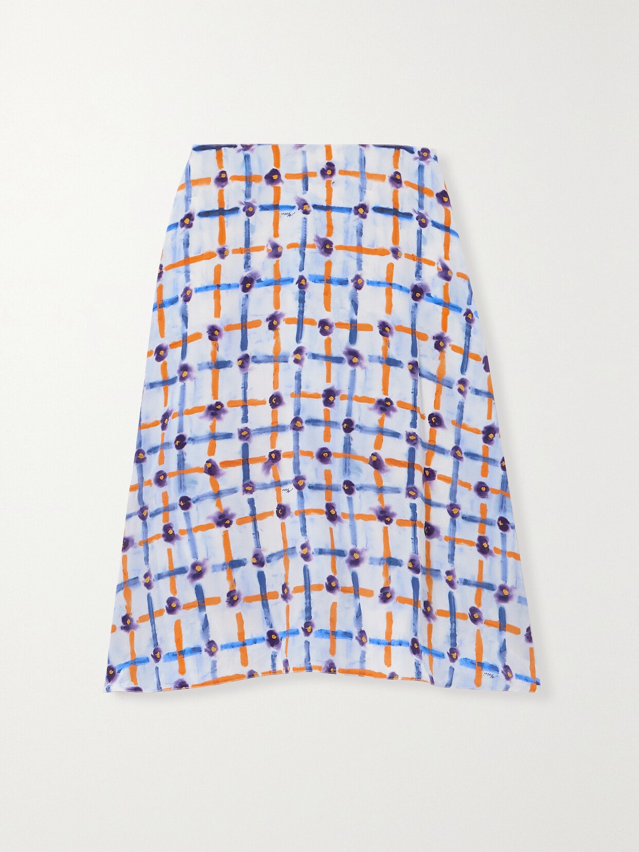 Shop Marni Printed Silk Crepe De Chine Midi Skirt In Blue