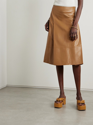 Marni Pleated leather midi skirt