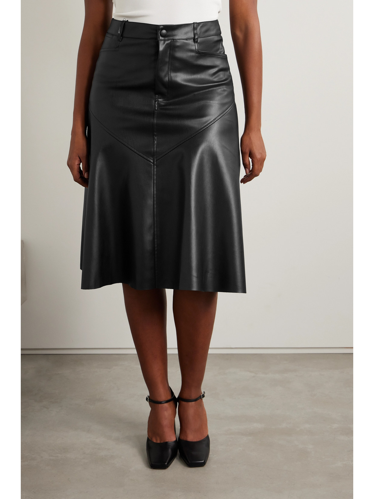 Shop Proenza Schouler White Label Jesse Paneled Vegan Leather Midi Skirt In Black