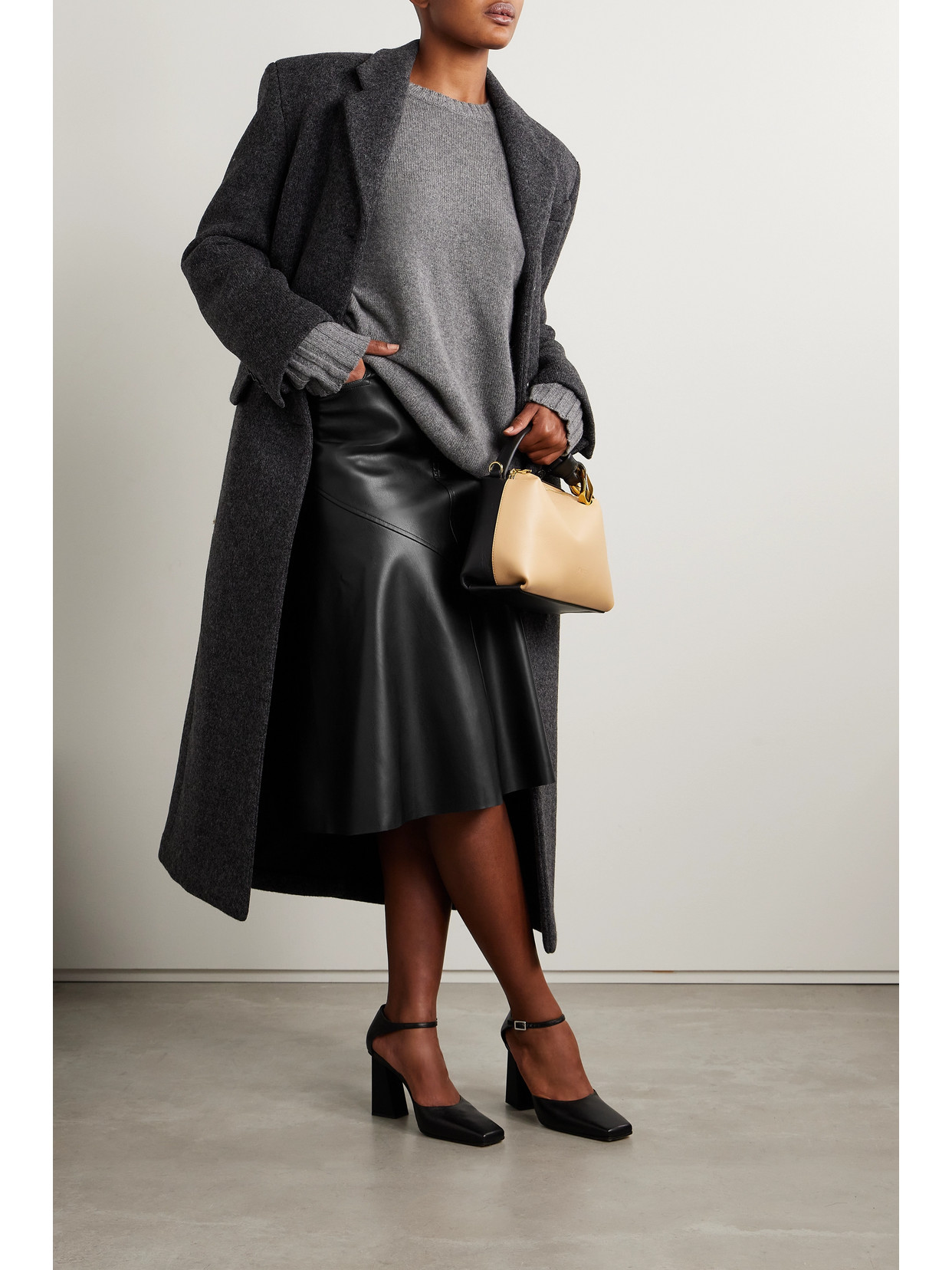 Proenza Schouler White Label Jesse Paneled Vegan Leather Midi Skirt In Black
