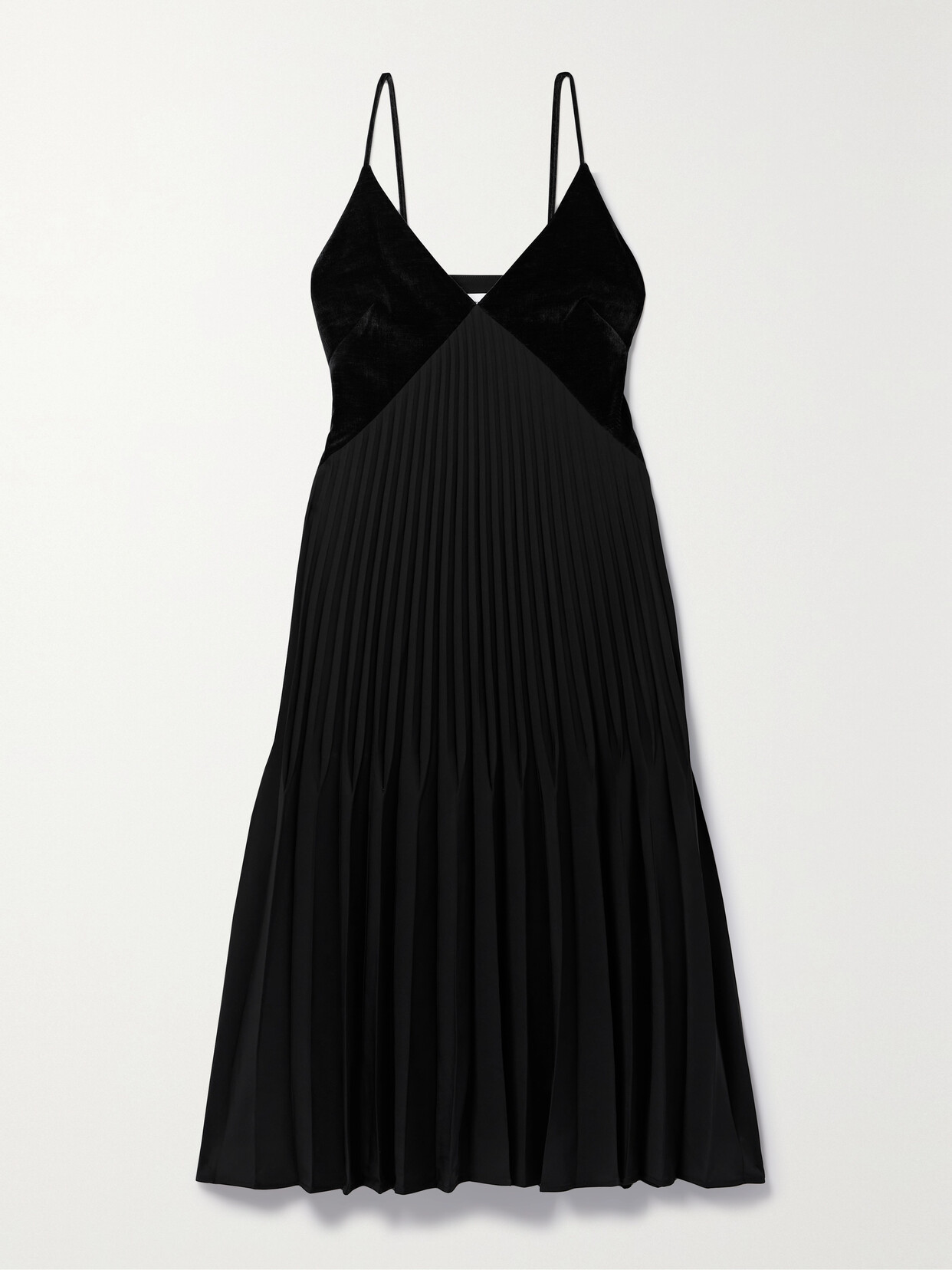 Proenza Schouler White Label - Wren Velvet-trimmed Pleated Recycled-crepe Midi Dress - Black