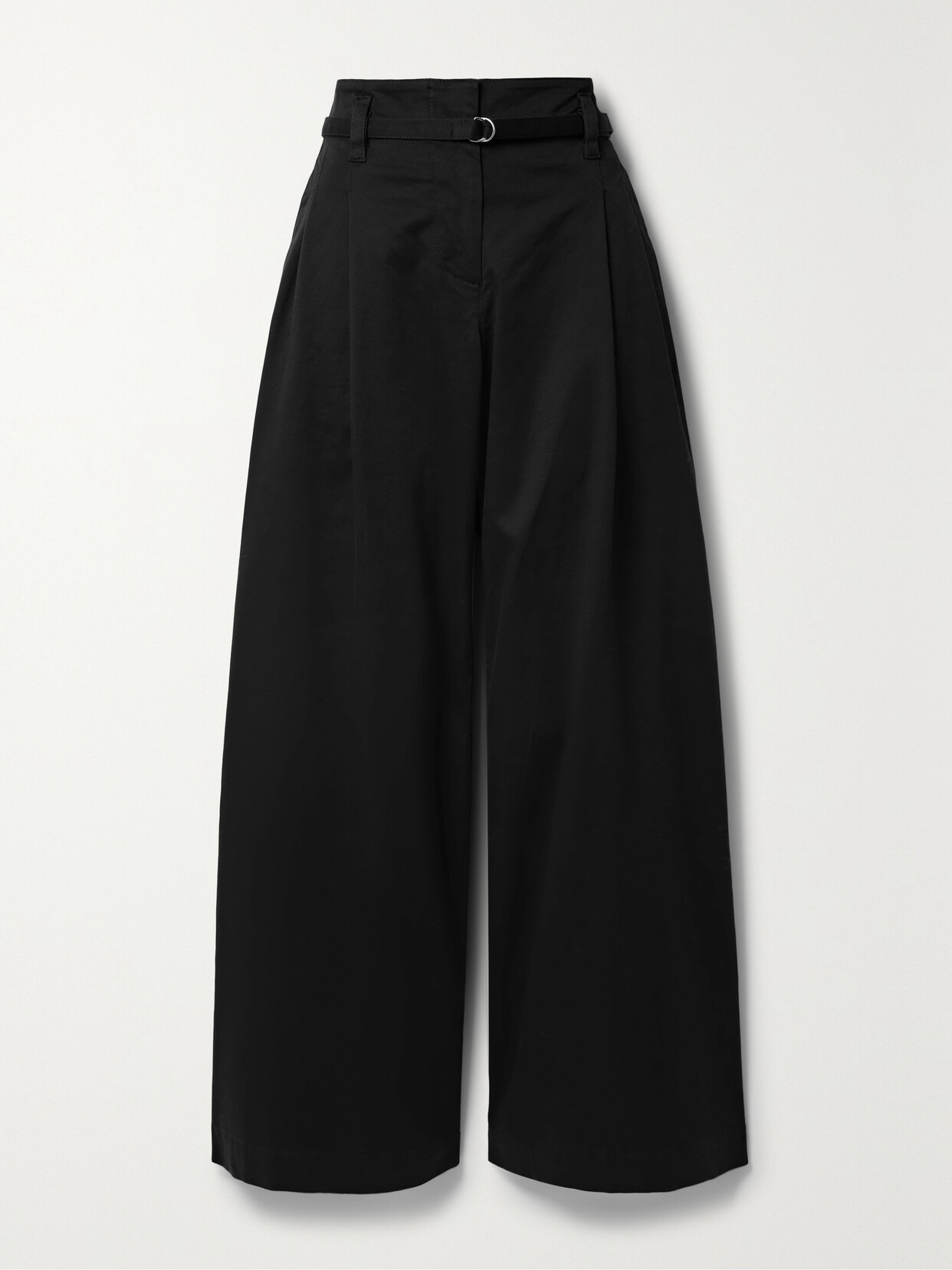 Shop Proenza Schouler White Label Raver Belted Cotton-blend Twill Wide-leg Pants In Black