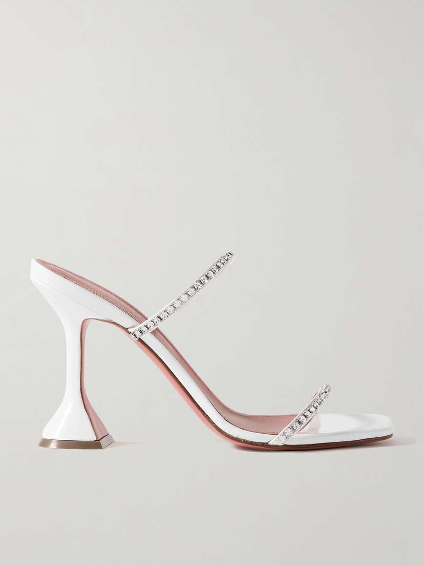 Amina Muaddi Gilda Crystal-embellished Patent-leather Mules
