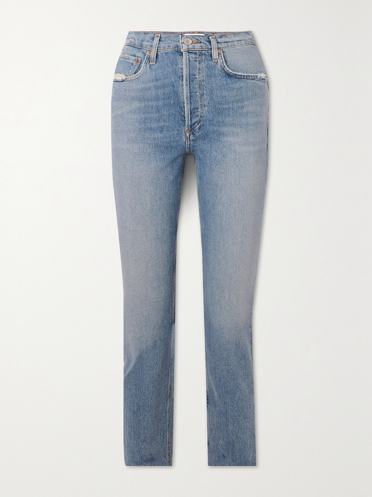 AGOLDE Riley Cropped High-rise Straight-leg Organic Jeans - Blue