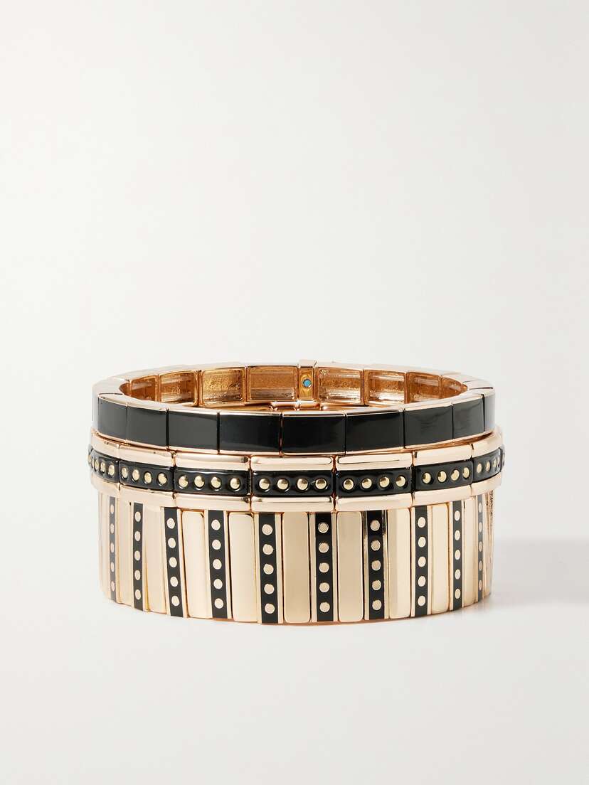 Roxanne Assoulin Set Of Three Gold-tone And Enamel Bracelets