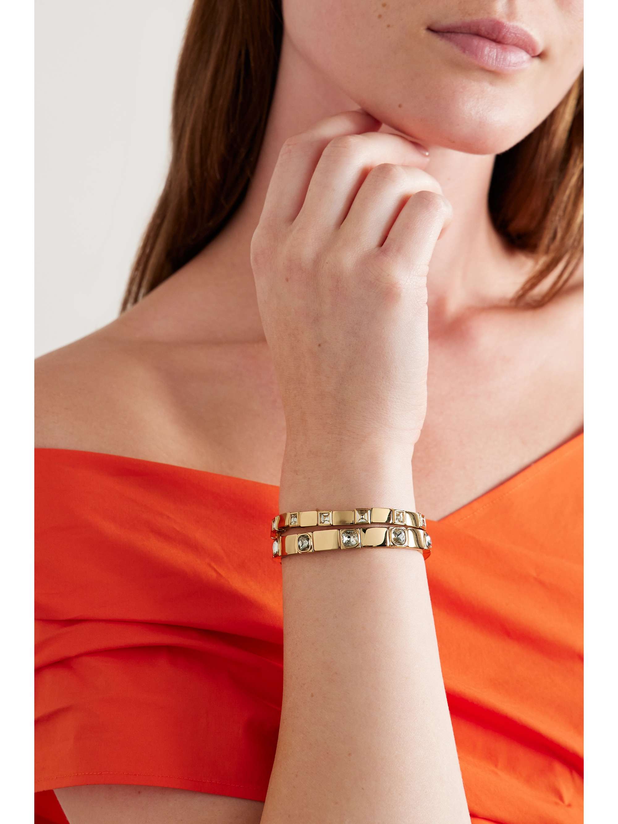 ROXANNE ASSOULIN The Swank Set Of Two Gold tone Crystal Bracelets NET roxanne-assoulin-the-swank-set-of-two-gold-tone-crystal-bracelets-net