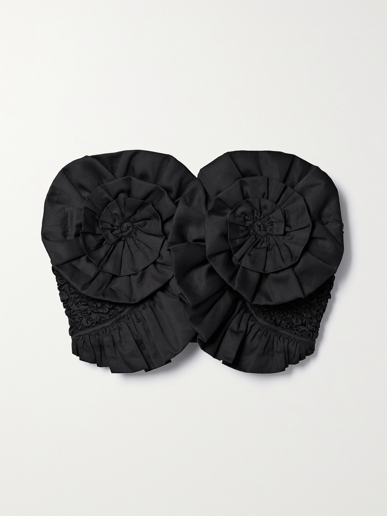 Shop Mara Hoffman + Net Sustain Muriel Strapless Cropped Ruffled Poplin-trimmed Popcorn Organic Cotton Top In Black